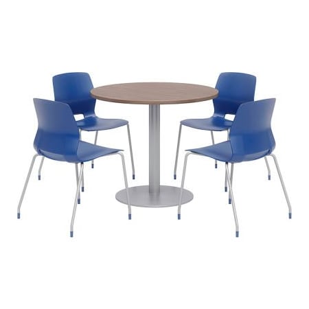 Kfi KFI 42" Round Table & Chair Set, Teak Table With Navy Chairs OLTFL42RD-B1922-SL-7960K-4-OL2700-P03